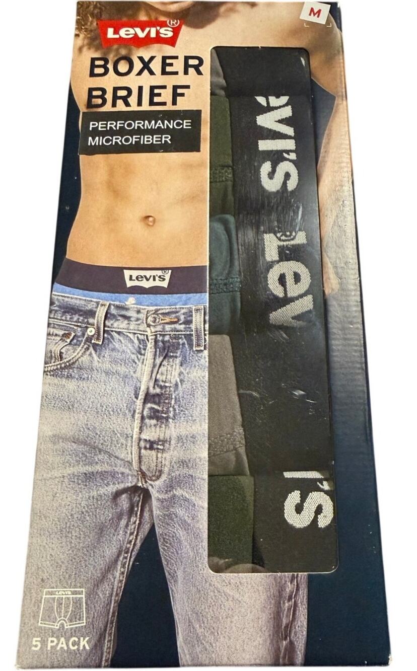 Levi's 5 Pack Performance Microfiber Boxer Brief, Ultra Soft Feel, Medium, NWT